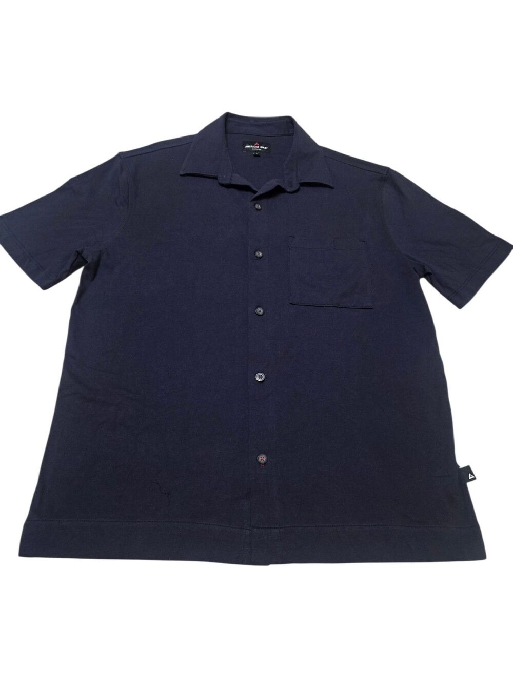 American Giant Mens Resort Shirt Small Navy Short Sleeve Button Up Collared L7.4